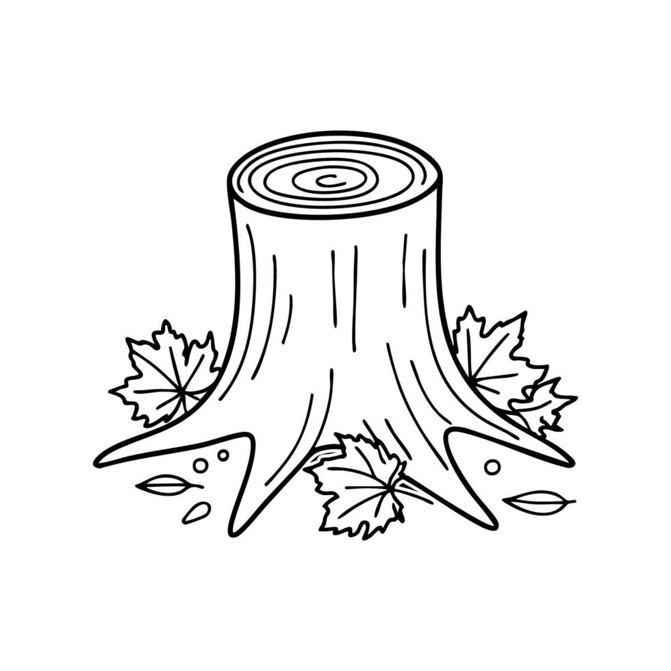 Maple tree stump with fallen leaves scattered around it vector