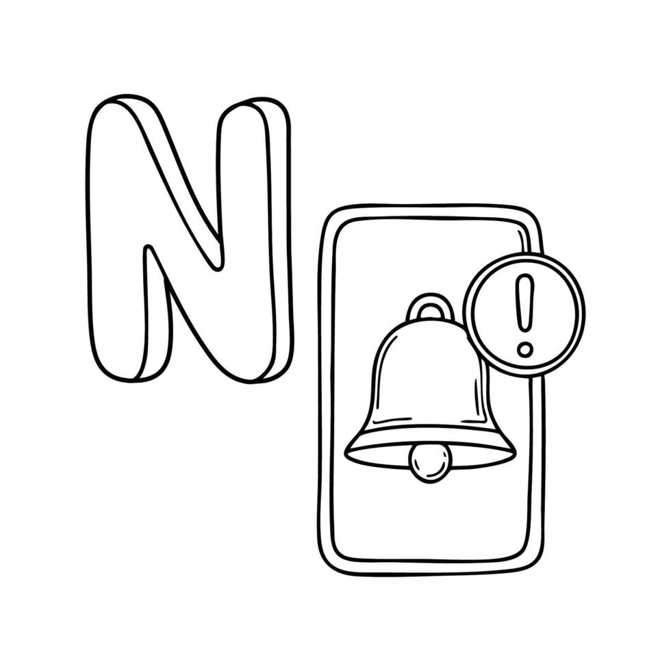 An Illustrations of Notification beside a letter N vector