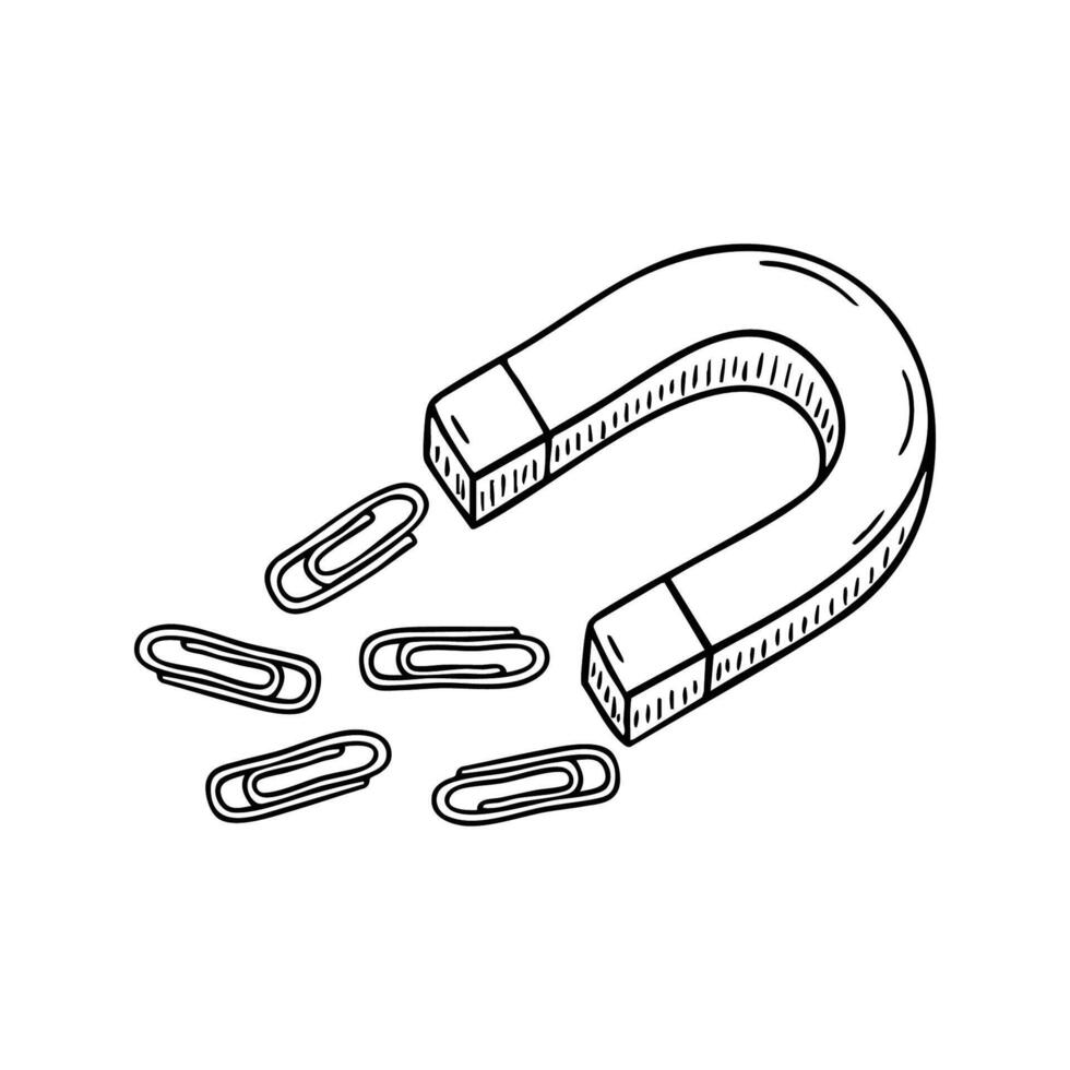 Magnet attracting scattered paperclips vector