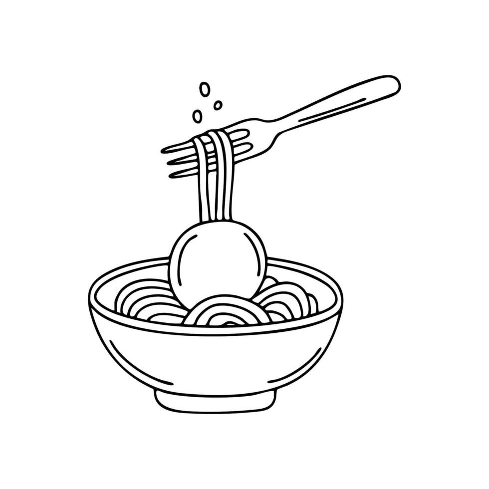 Meatball sitting in a bowl of spaghetti with sauce dripping vector