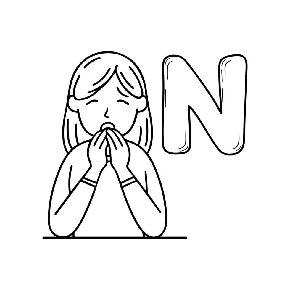 An Illustrations of Nausea beside a letter N vector