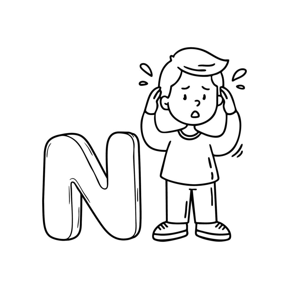 An Illustrations of Nervous beside a letter N vector