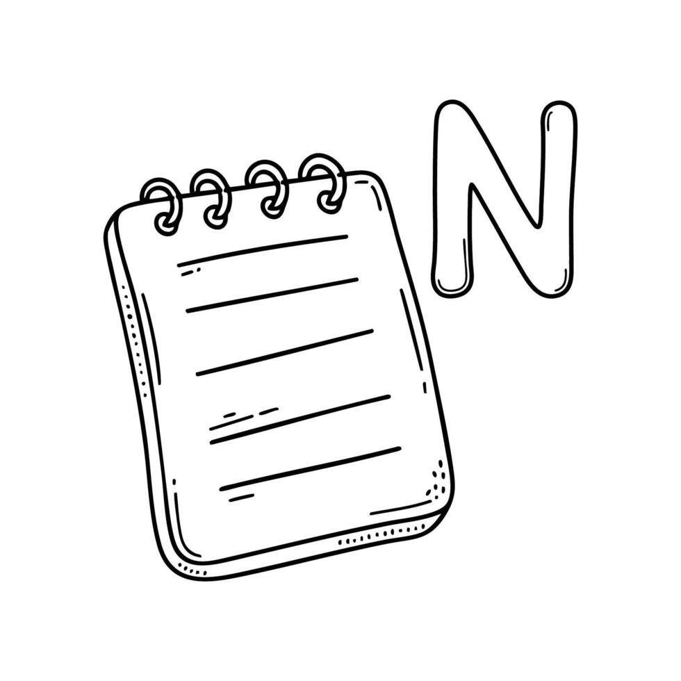 An Illustrations of Note beside a letter N vector