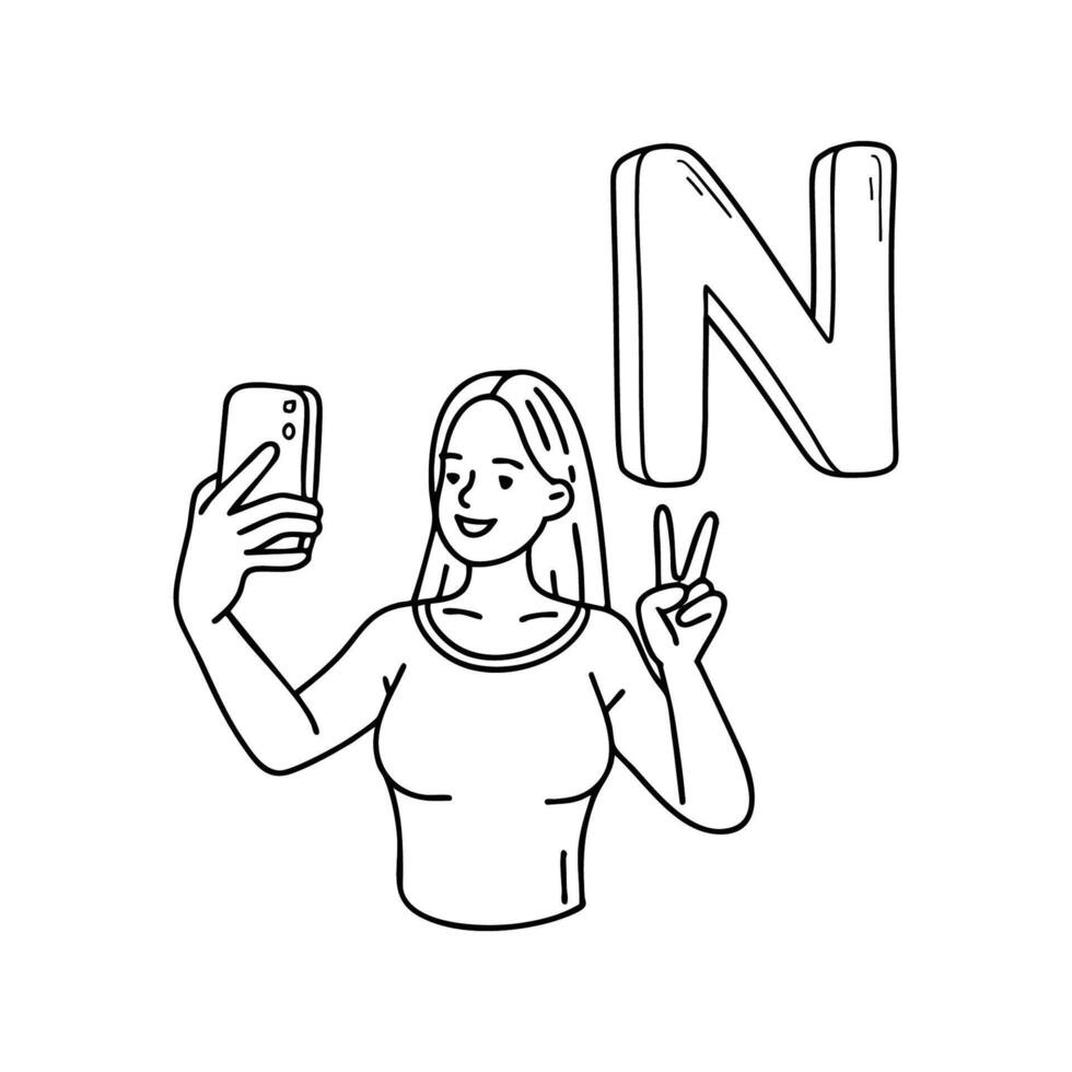 An Illustrations of Narcissistic beside a letter N vector