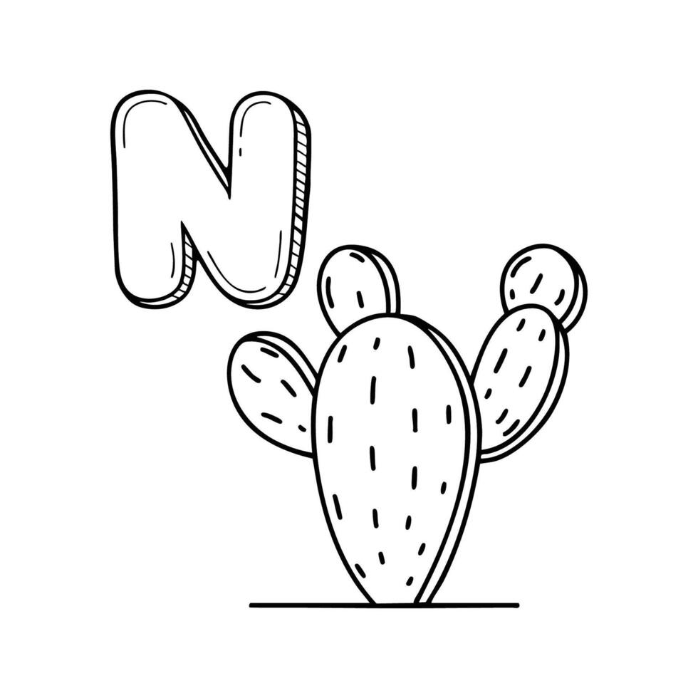 An Illustrations of Nopal beside a letter N vector