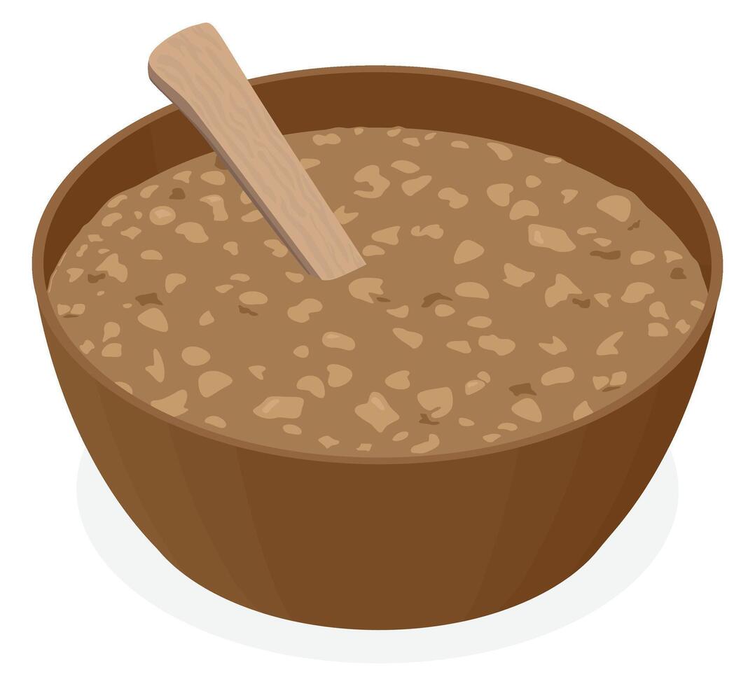 Lentil Soup with Light Wood Spoon in Isometric Perspective - Easy to Edit and Remove Shadow vector
