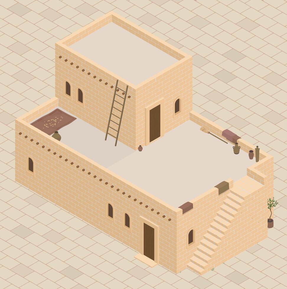 Building Illustration in Isometric Perspective Inspired by Ancient Israel in the Bible vector