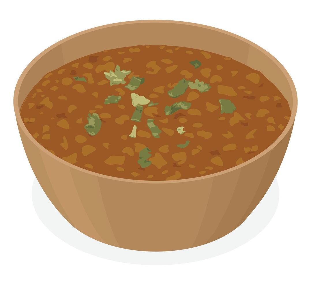 Lentil Soup with Garnish in Isometric Perspective - Easy to Edit vector