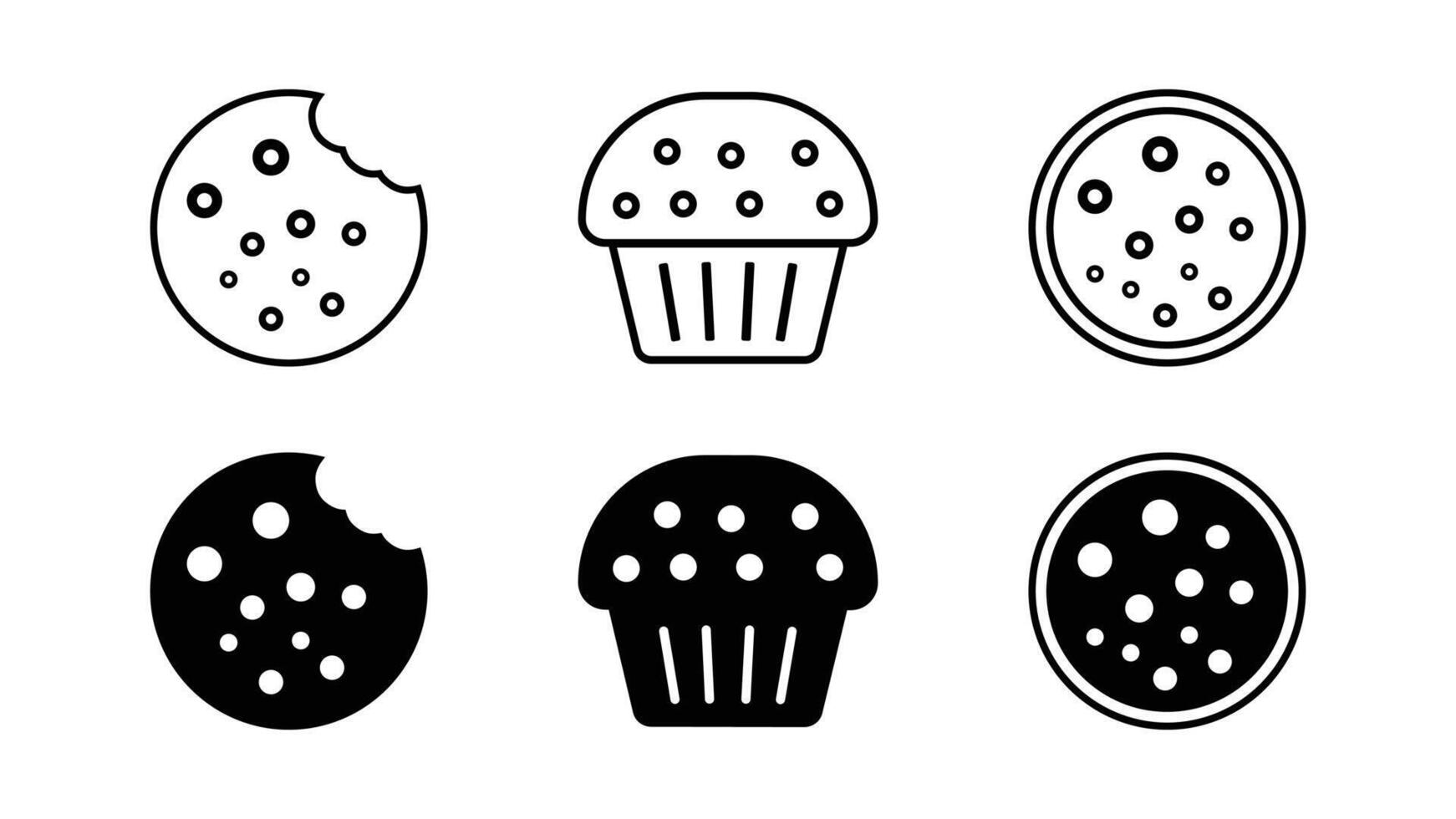 Cookie and cupcake silhouette icon set. Biscuit and snack icon, Bakery dessert food. illustrati vector