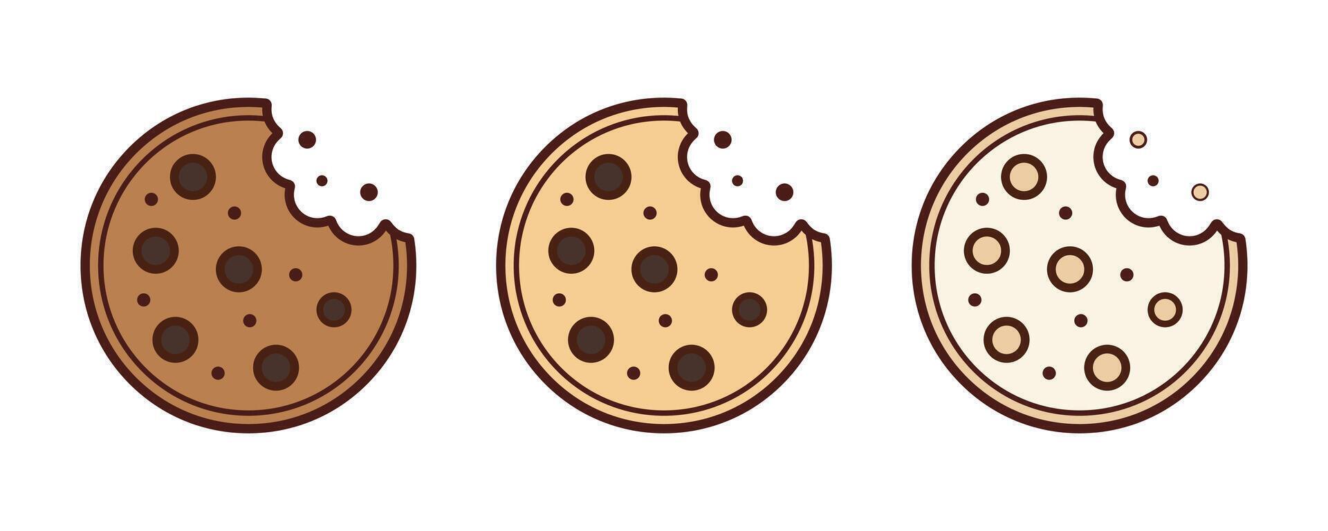 Cookie icon set. Biscuit and snack , Flat color on white background. Bakery food. vector