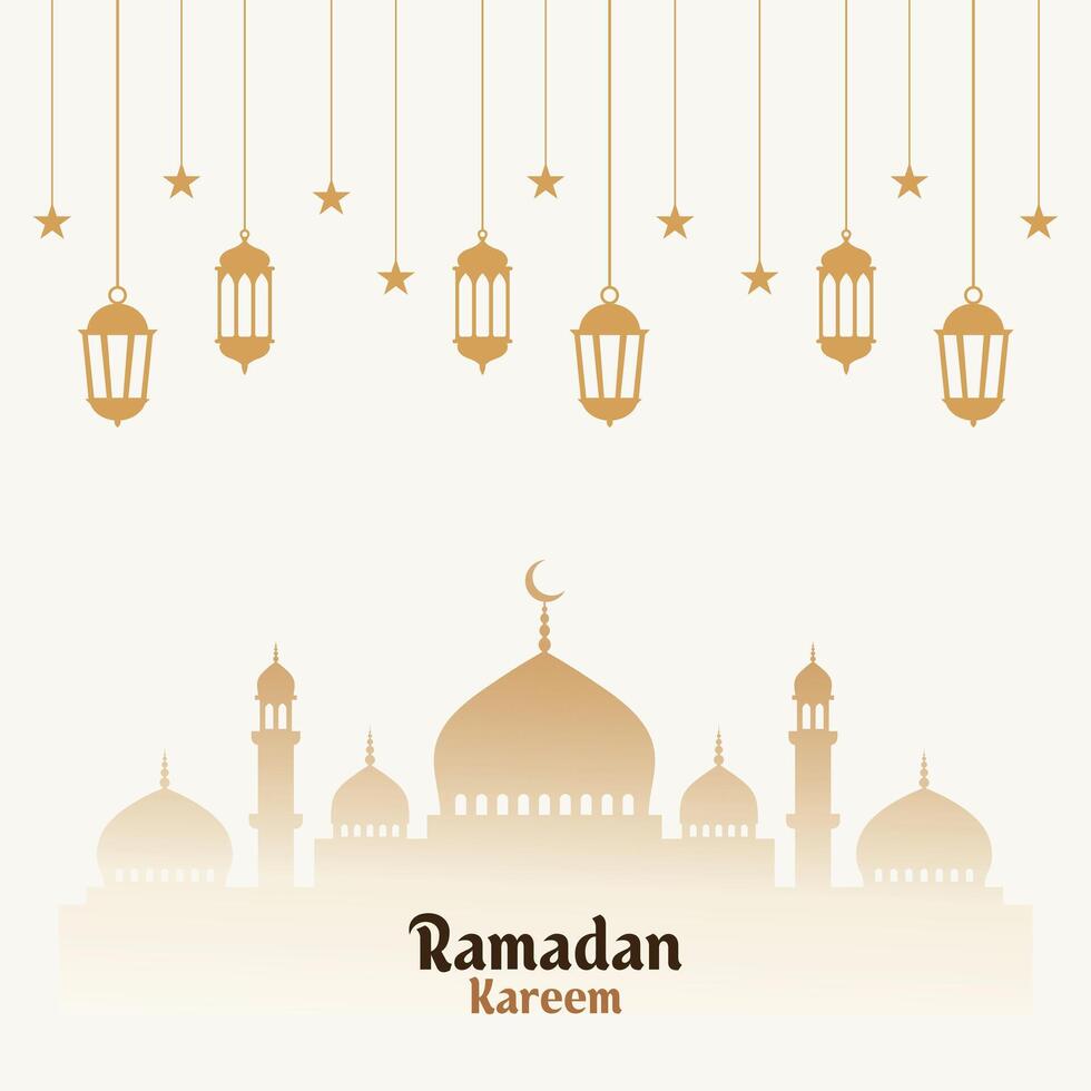 Ramadan Kareem background design, Islamic background. Golden decorative festival card. Lanterns. Mosque. vector