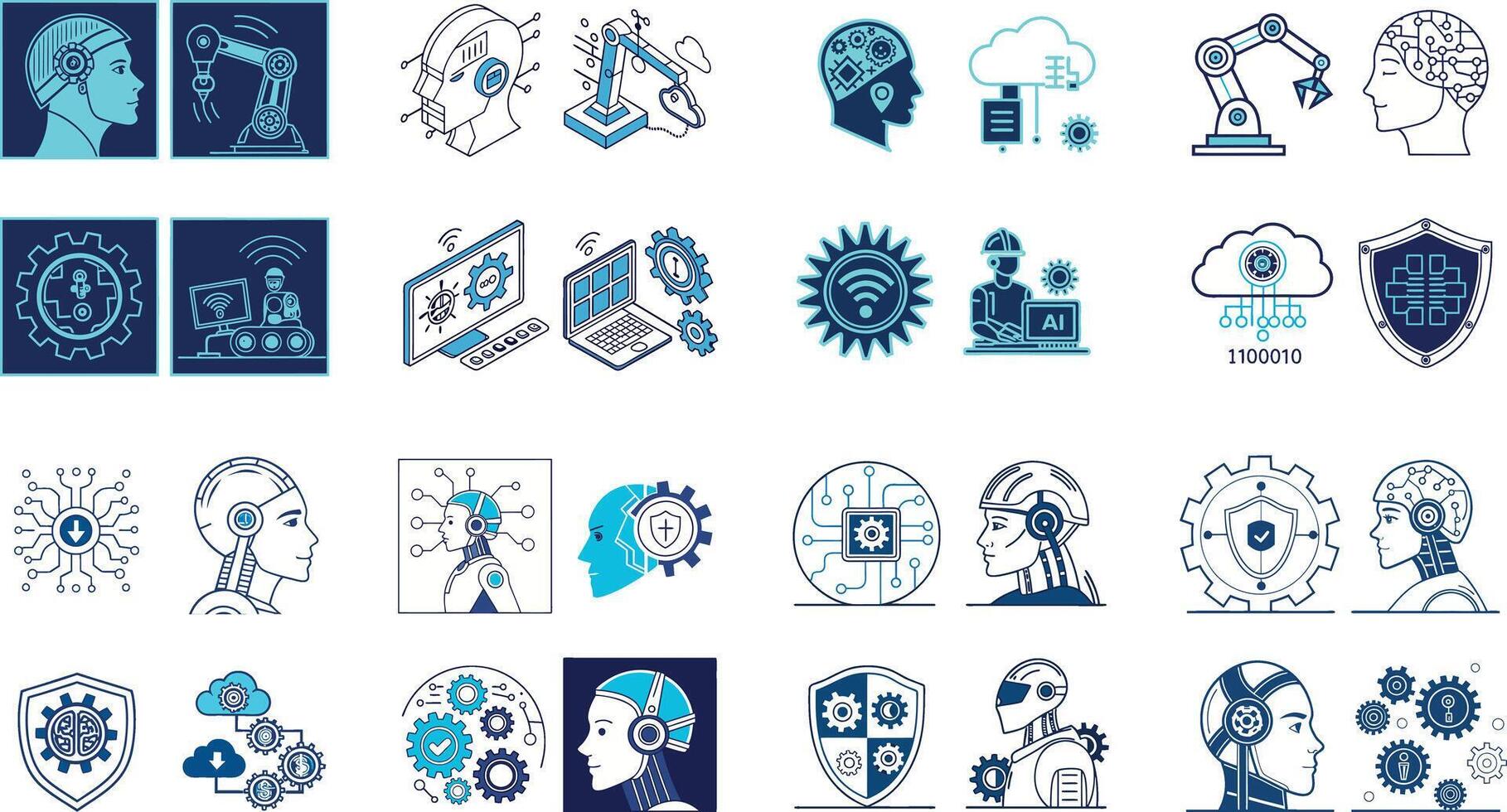 AI and Technology Innovation Pack Futuristic Tech, Cybersecurity and Automation vector