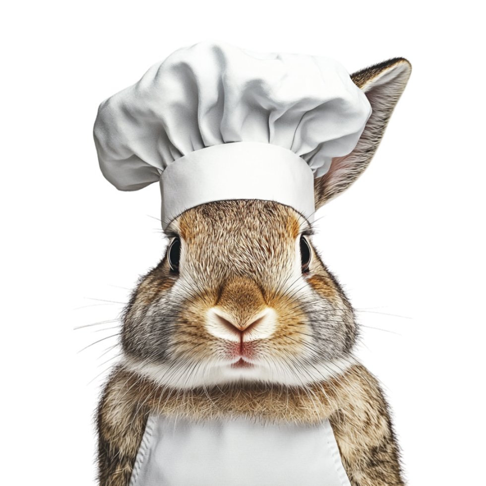 a rabbit wearing a chefs hat on a transparent background png