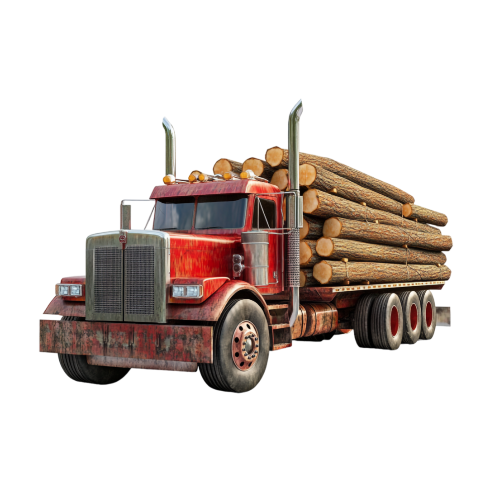 a red truck with logs on it png