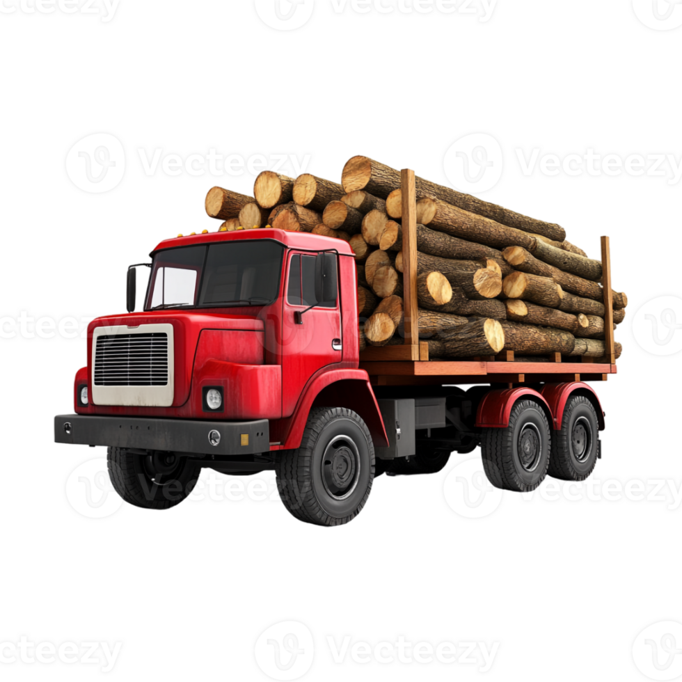 big log truck with logs on a transparent background png