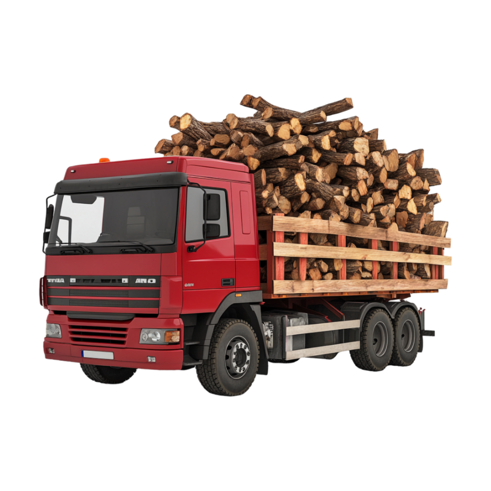 running log truck with logs on a transparent background png