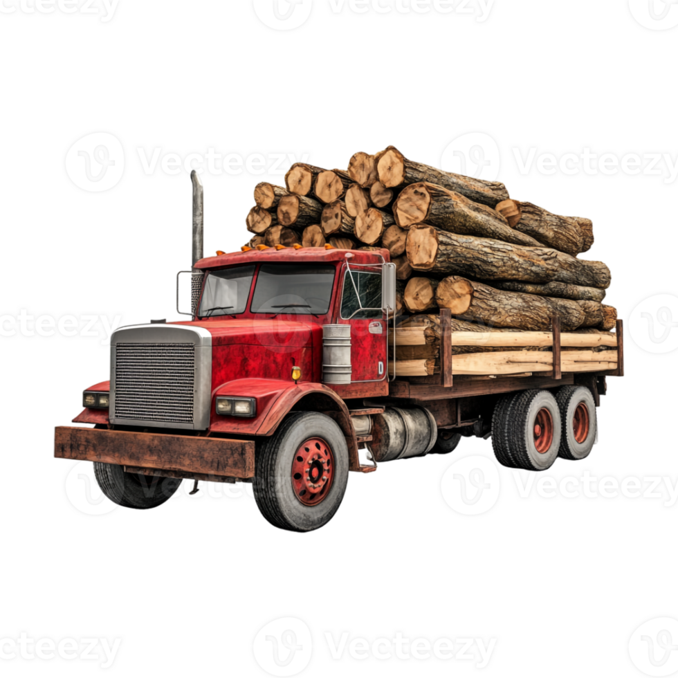 log truck with logs on a transparent background png