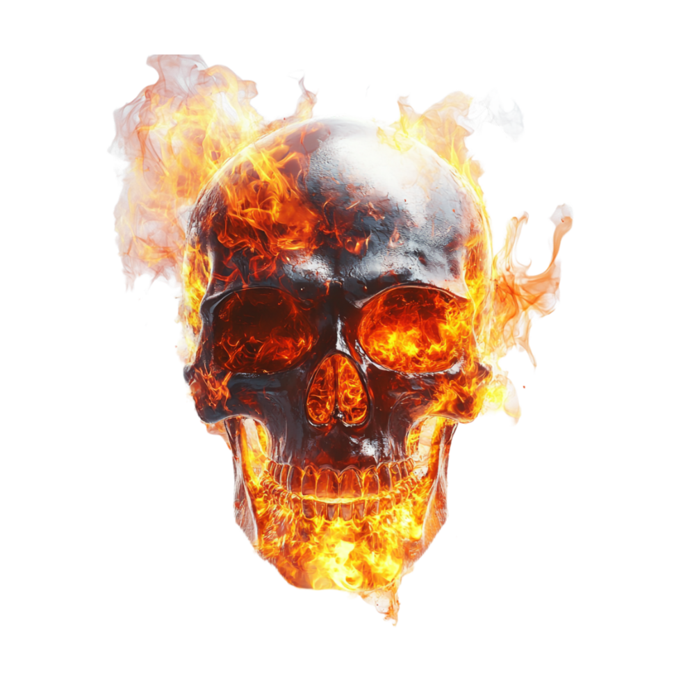 a burning skull with flames on it png
