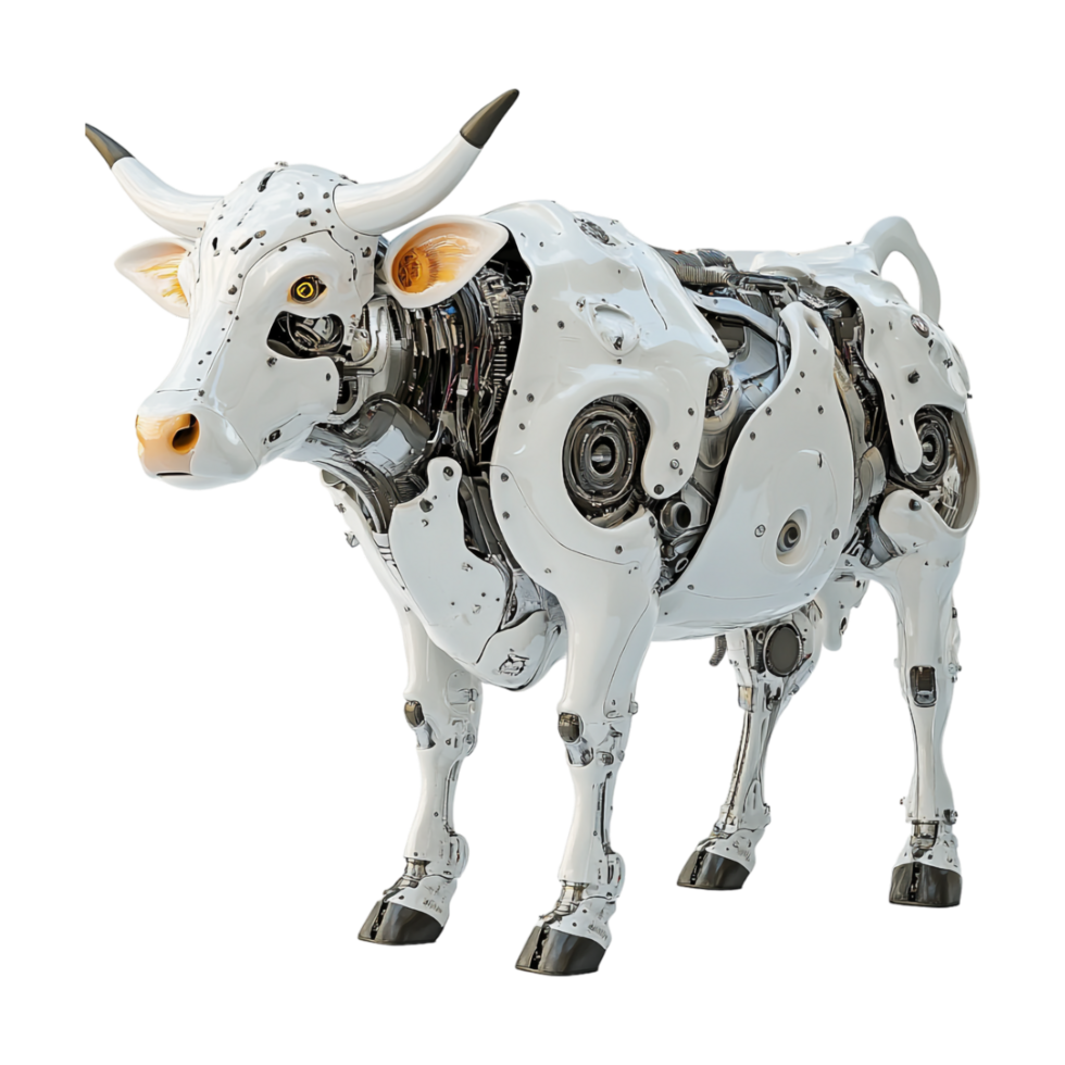 a white bull with gears on its back png