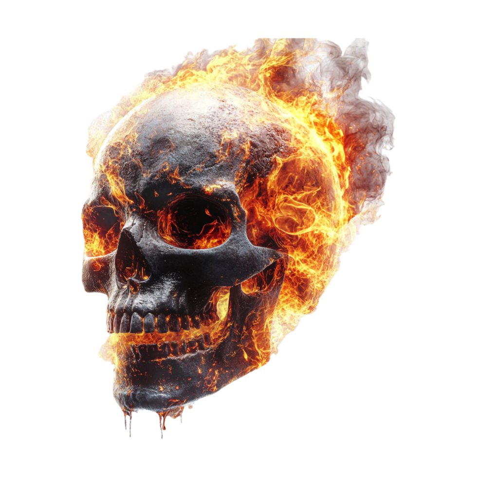 skull with fire on it, on a transparent background png