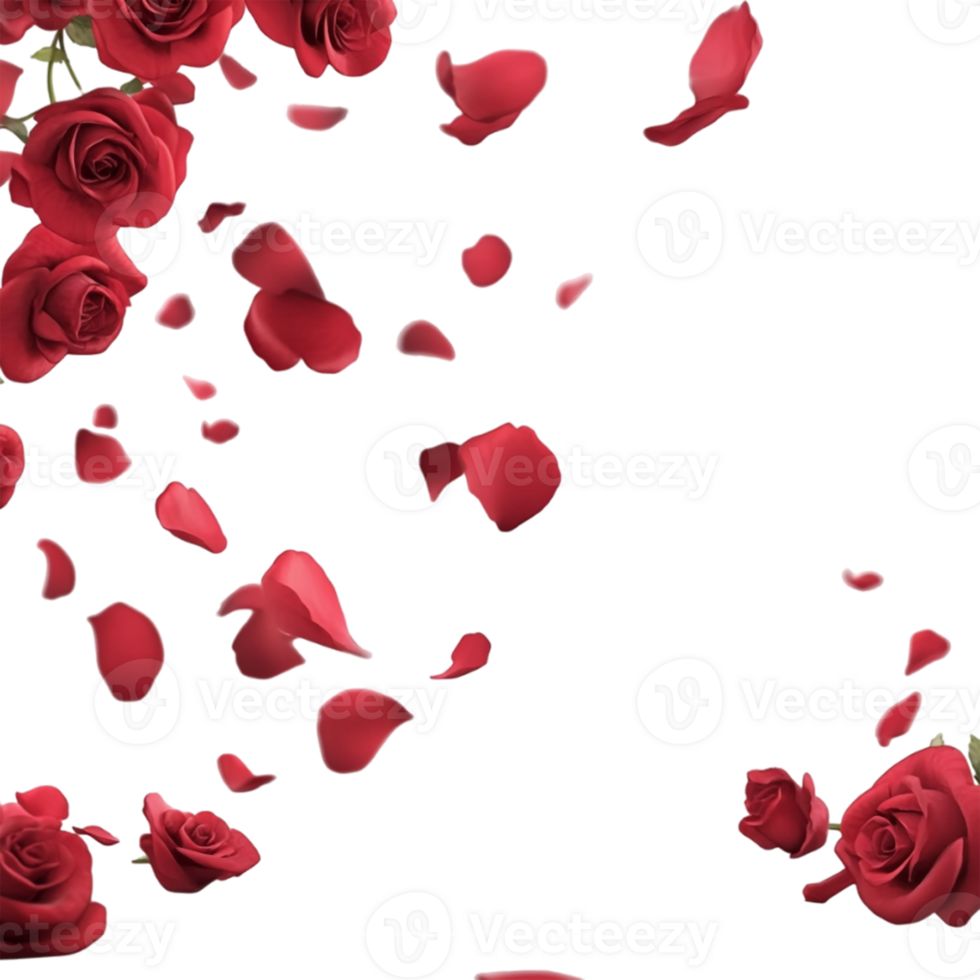 red roses falling from the sky on a transparent background png