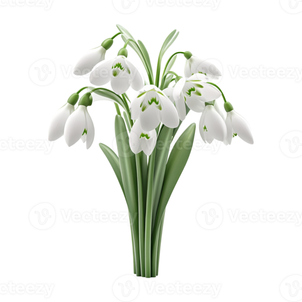 Dark Green bouquet of snowdrops on a transparent background png