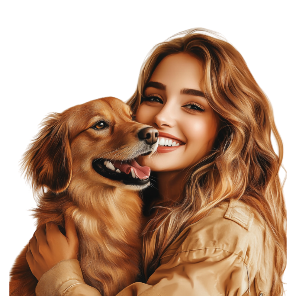 a woman holding a dog with a smile on her face png