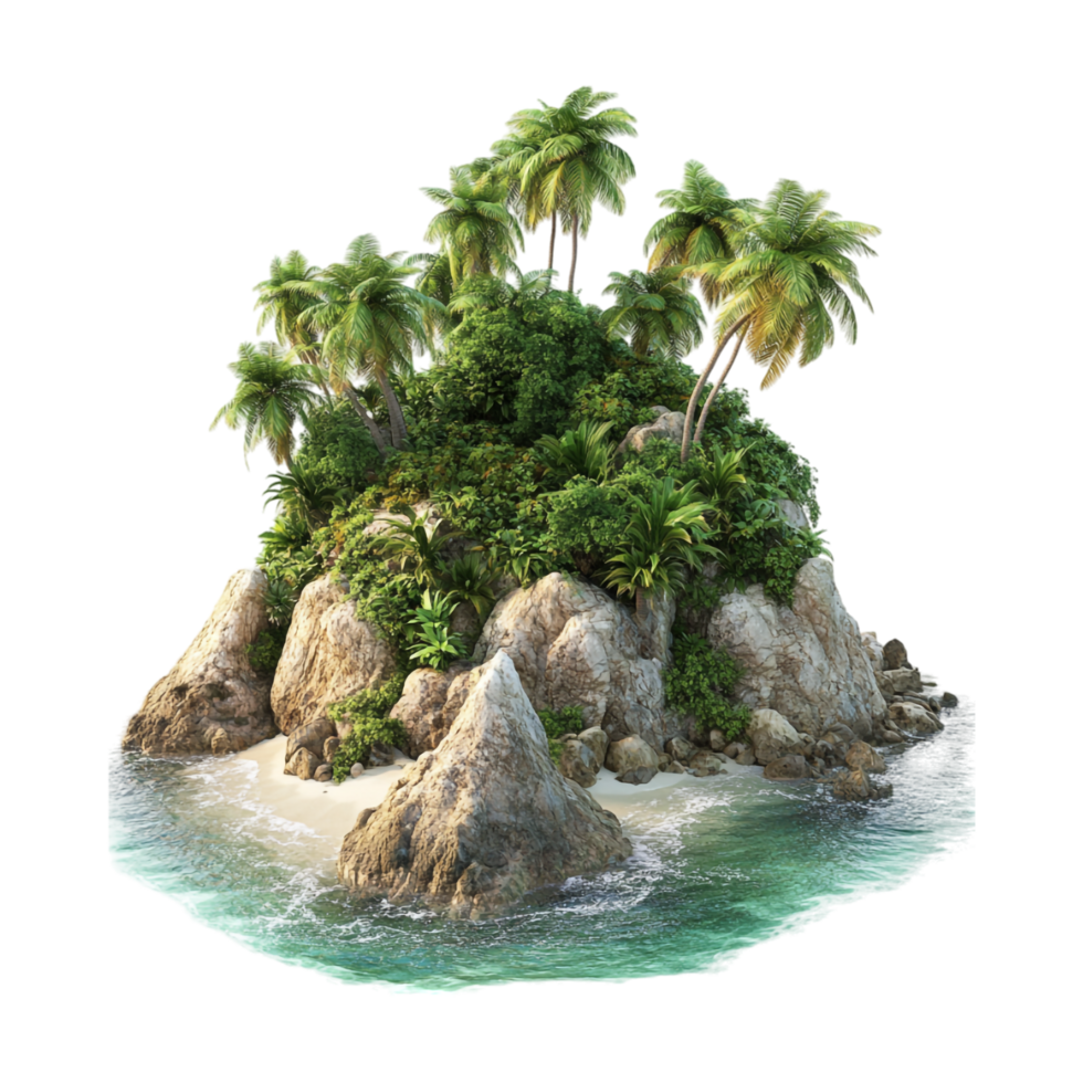 tropical island with palm trees and rocks png