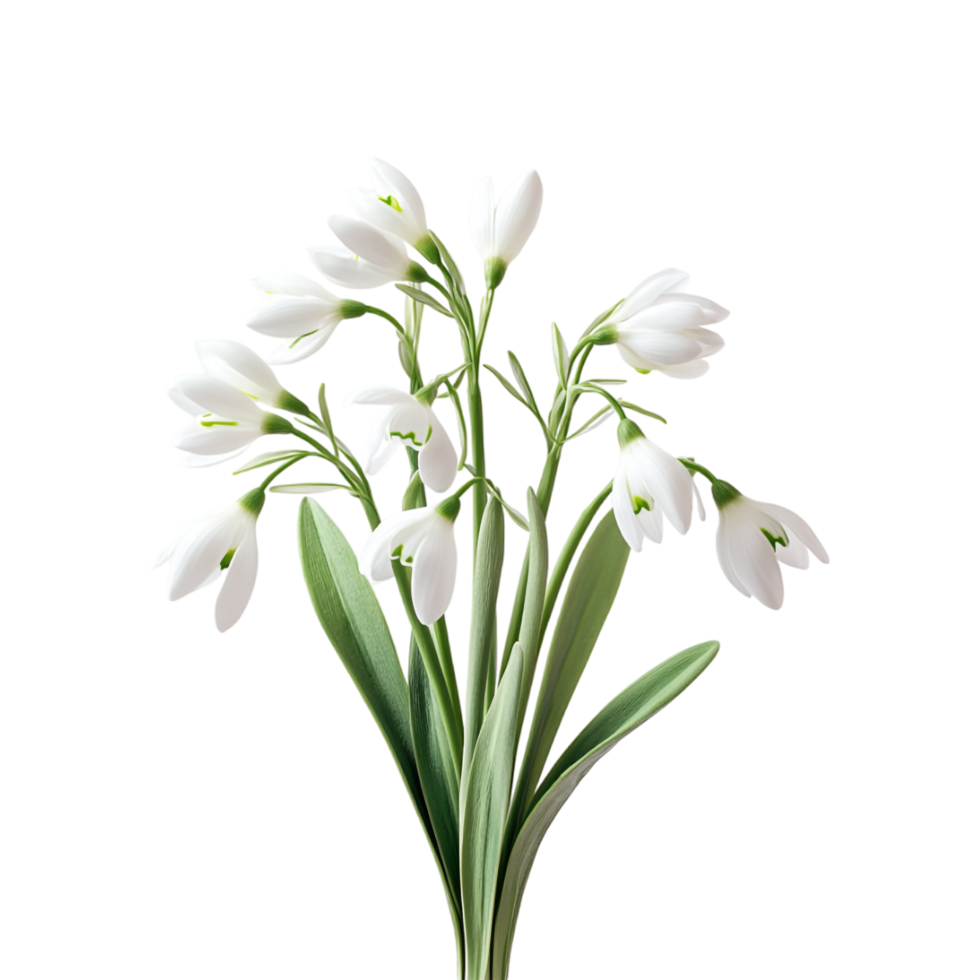 big bouquet of snowdrops on a transparent background png