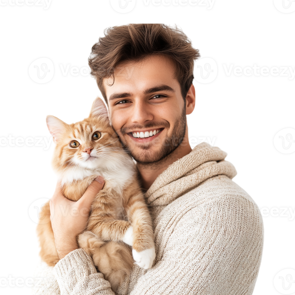man holding a cat on a transparent background png