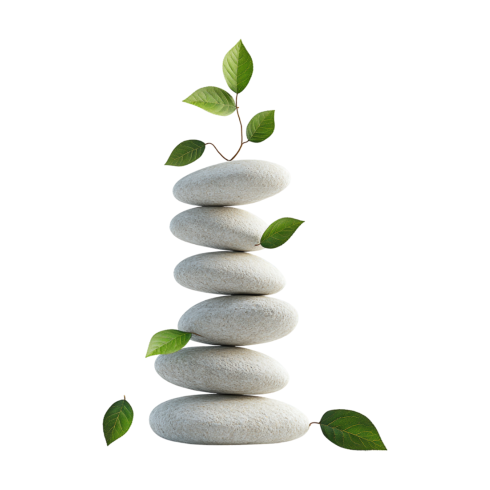 stack of stones with green leaves on top image png