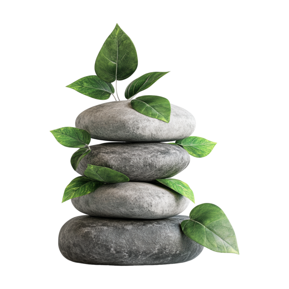 stack of stones with green small leaves on top image png