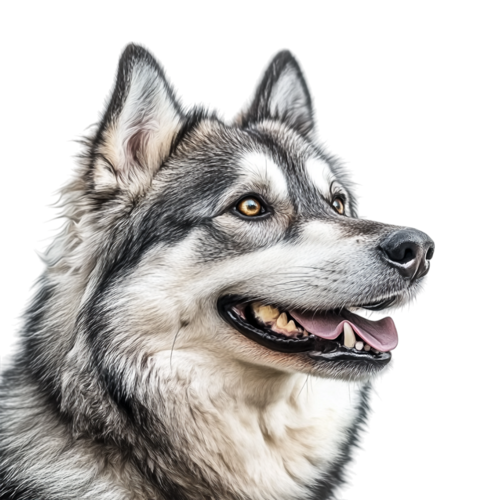 A husky dog is smiling in front of a transparent background png