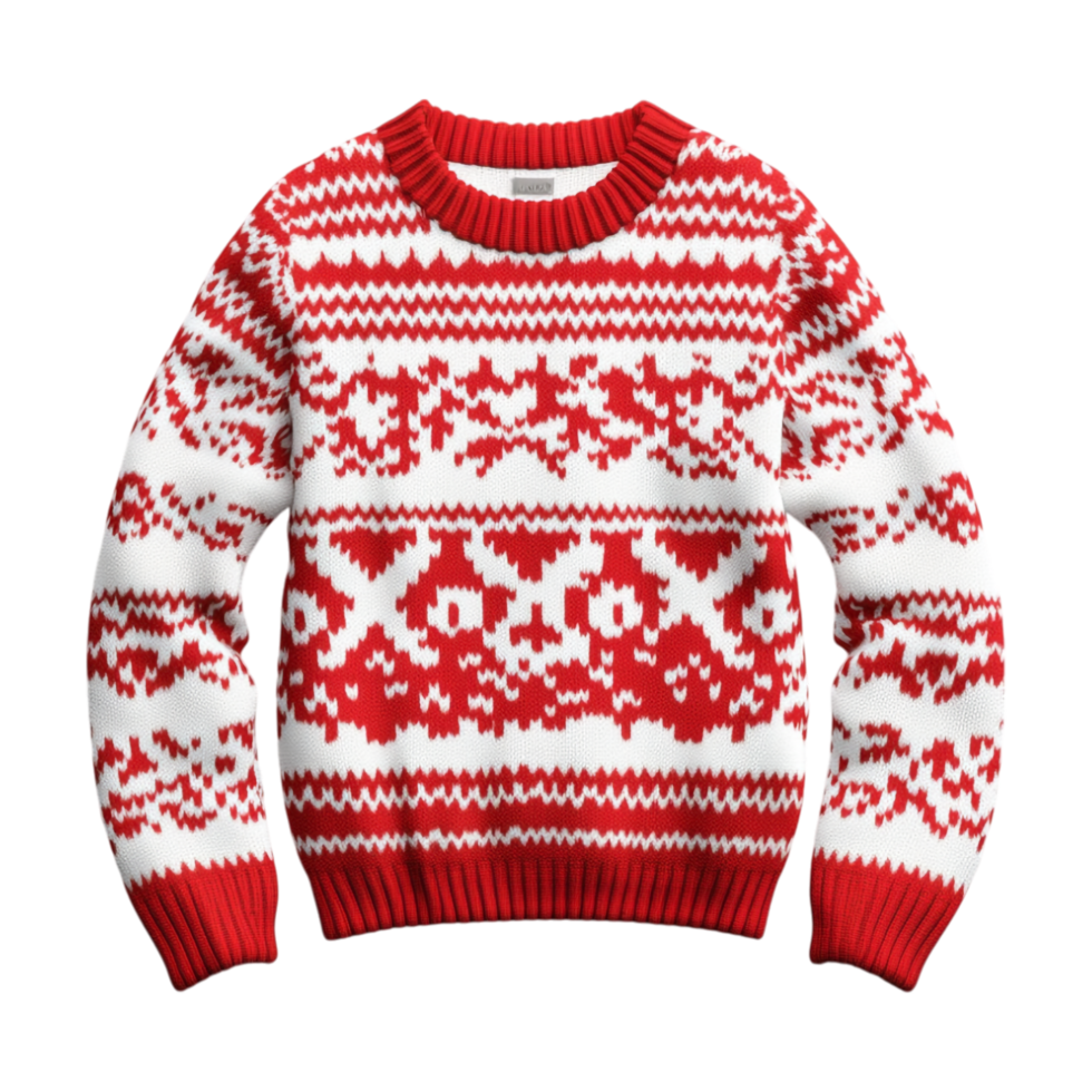 A red and white sweater with a pattern png