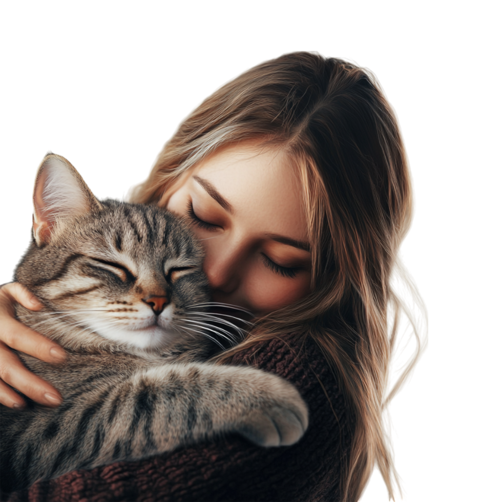 woman hugging a cat png