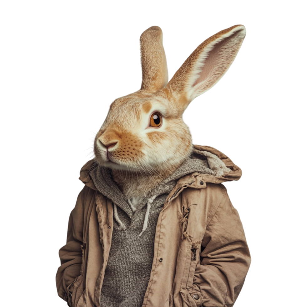 a rabbit wearing a jacket and tie on a transparent background png