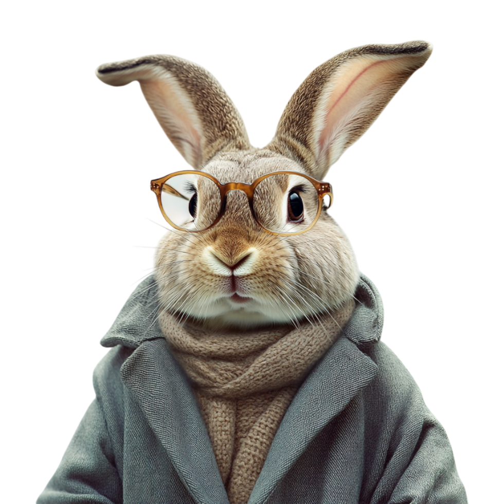 a rabbit wearing glasses and a coat png