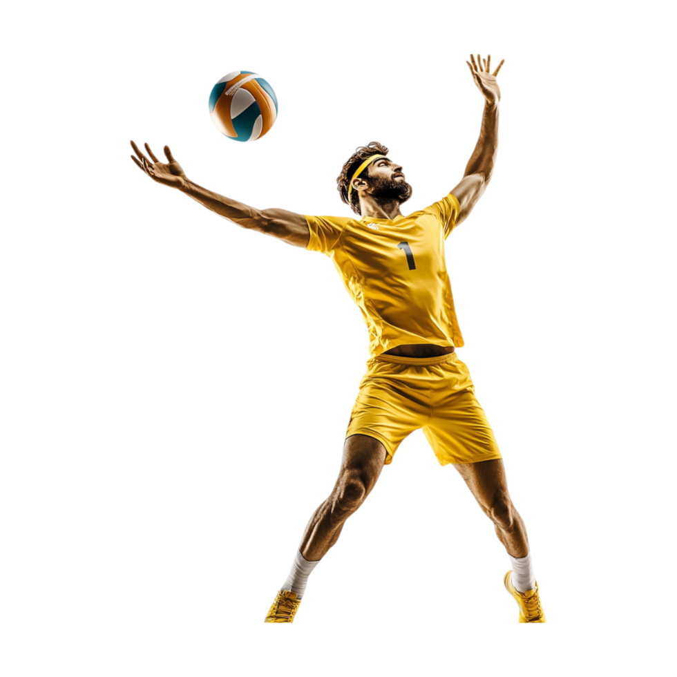 volleyball player in yellow uniform jumping to catch the ball png
