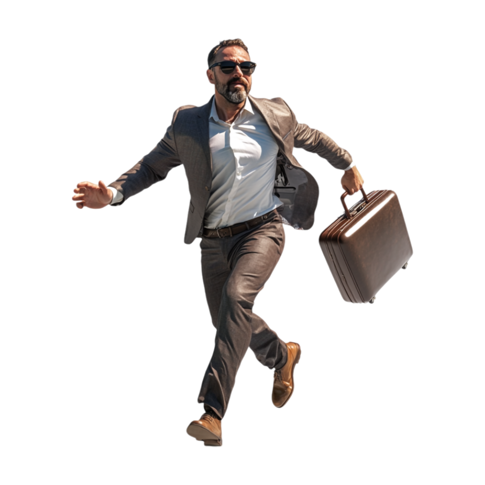 businessman running with suitcase on transparent background png