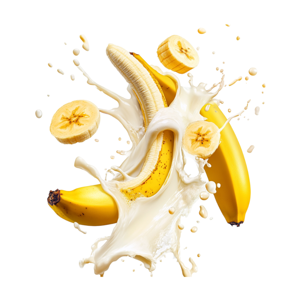 bananas and milk splash on transparent background png