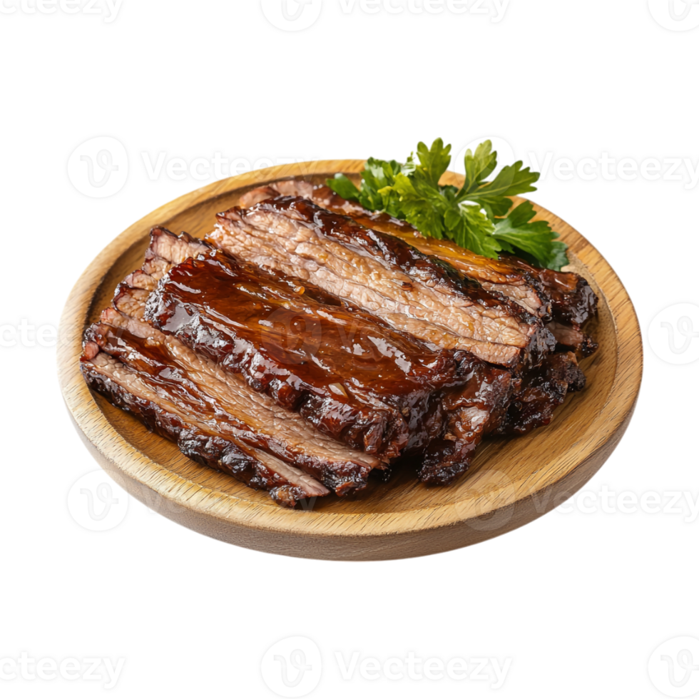 barbecue ribs on a plate with parsley on a transparent background png