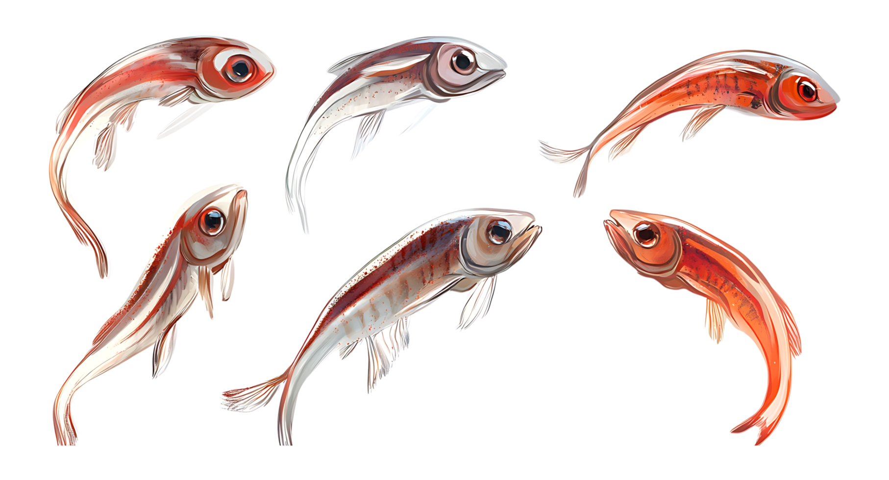 a set of four different fish on a transparent background png