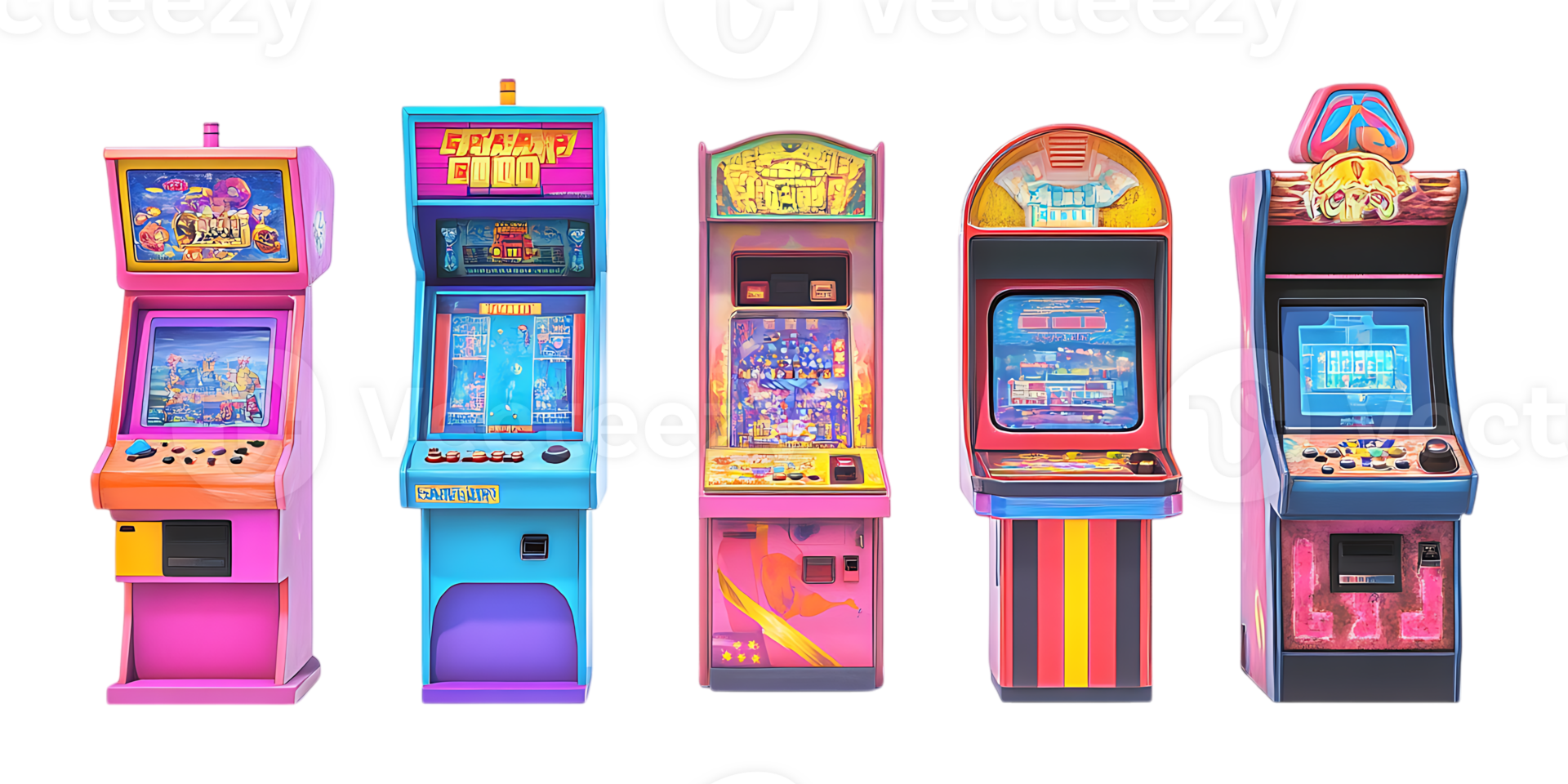 uma linha do videogames máquinas com diferente cores png