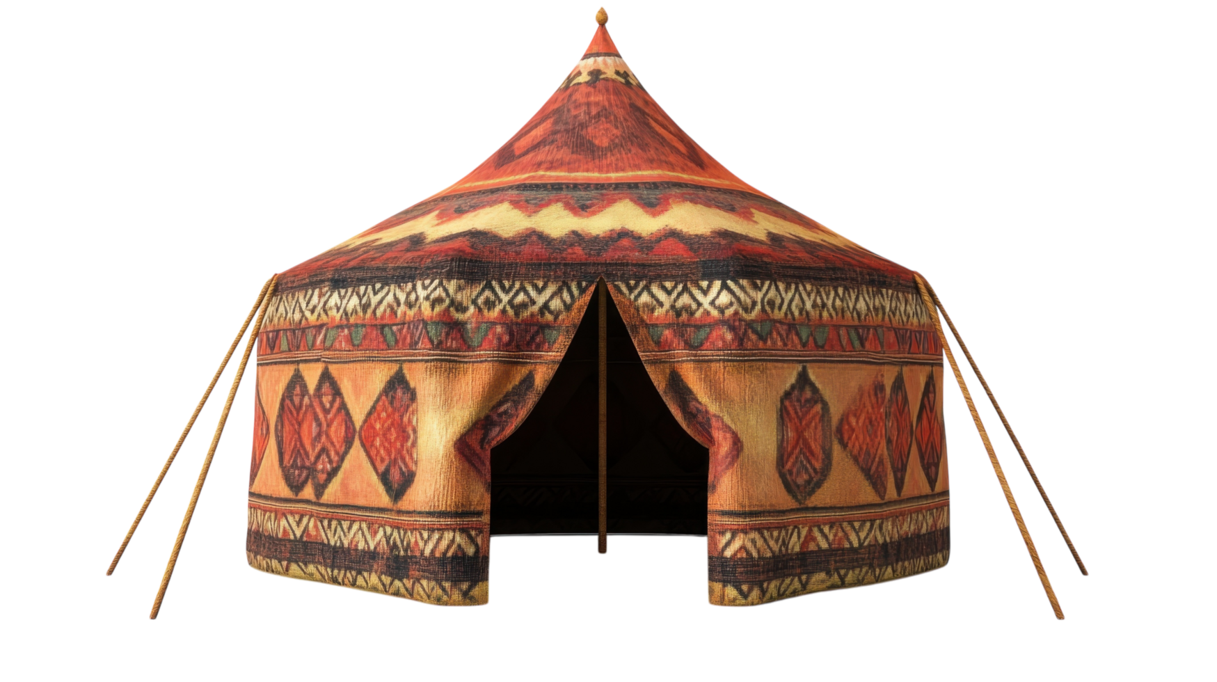 Colorful patterned tent set up in an outdoor setting during a sunny day for cultural events or gatherings png