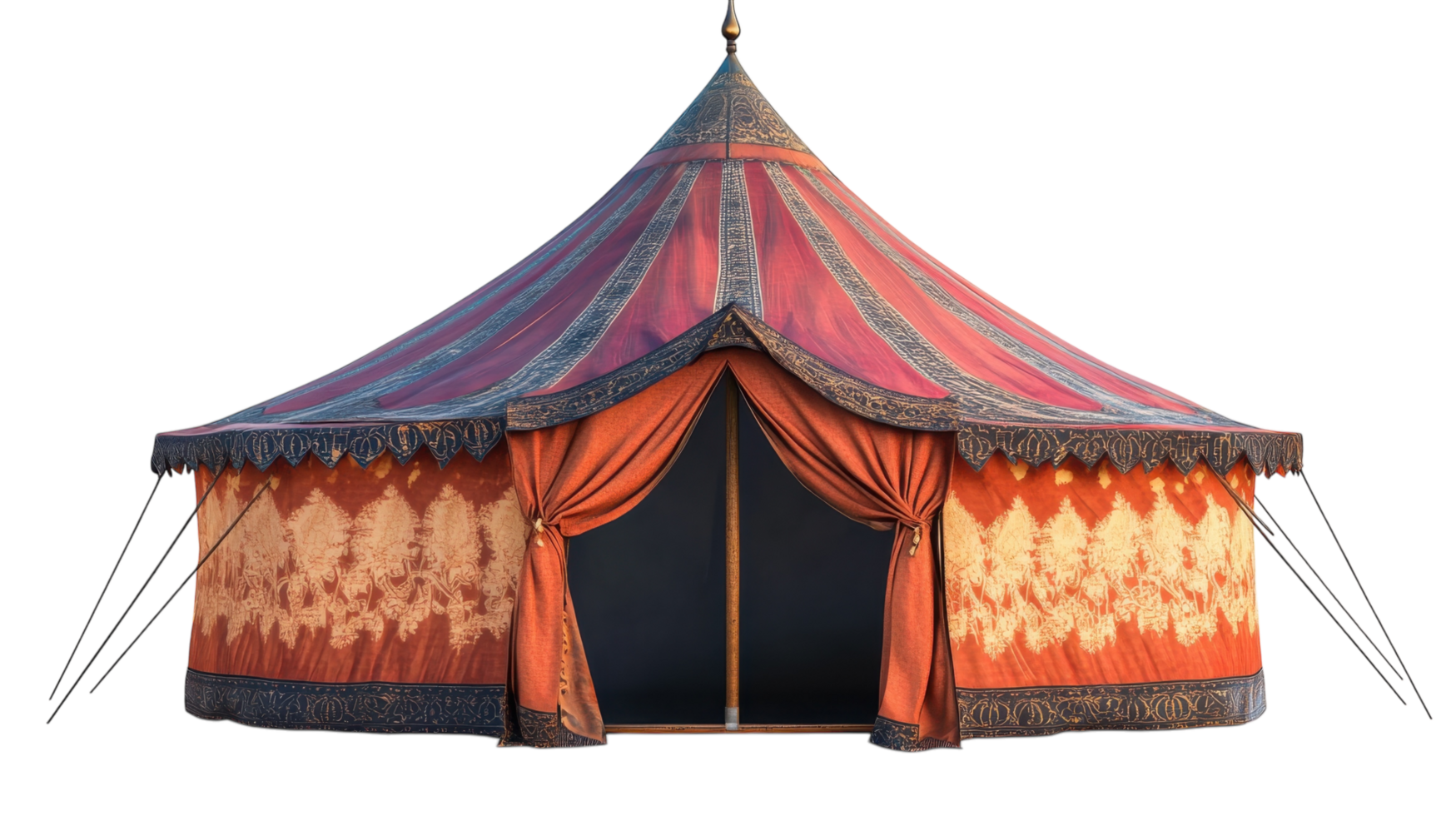 Vibrant outdoor tent with intricate designs, perfect for gatherings and celebrations in summer png