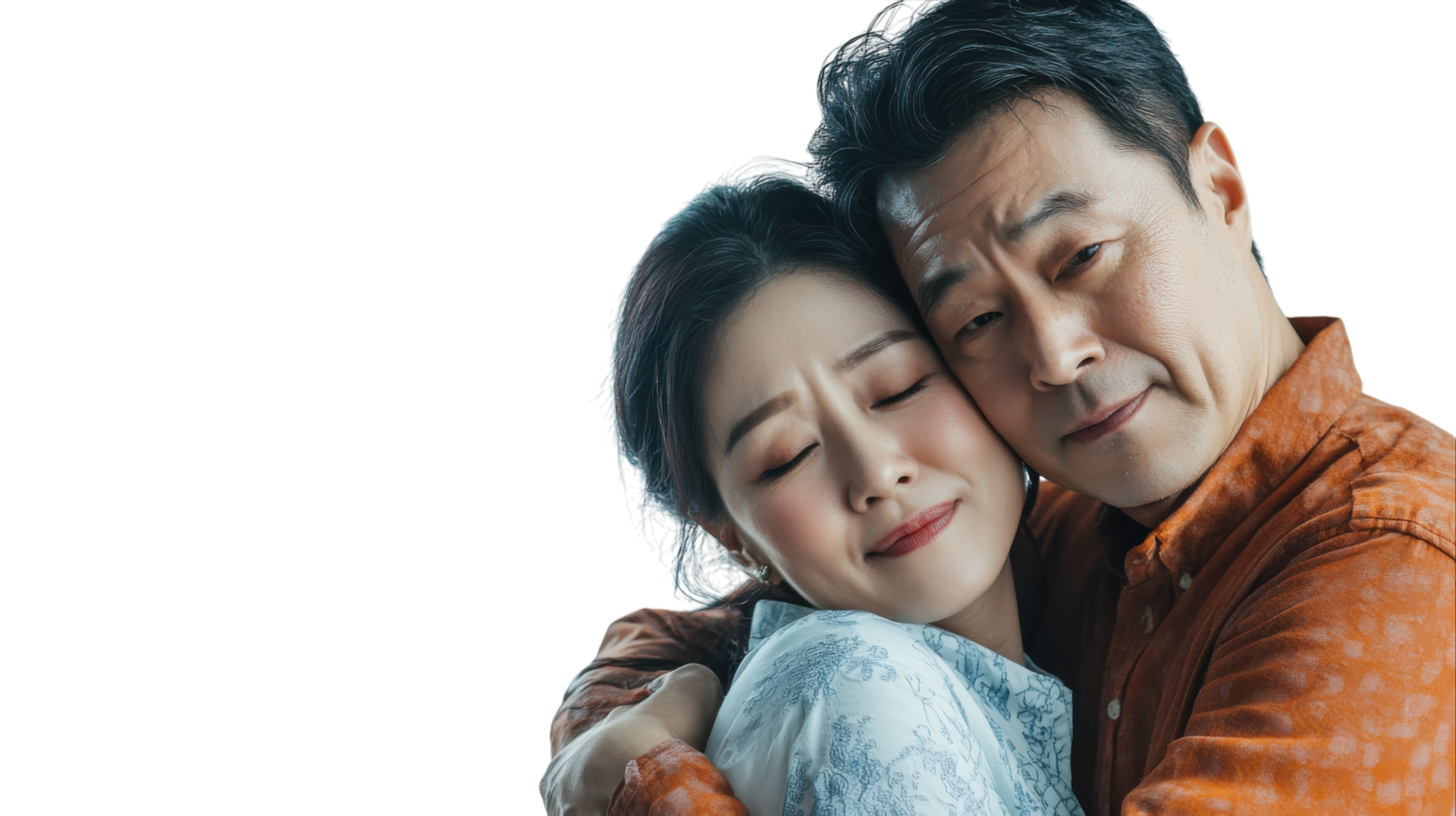 Couple sharing a warm embrace indoors, expressing love and connection in a bright setting png