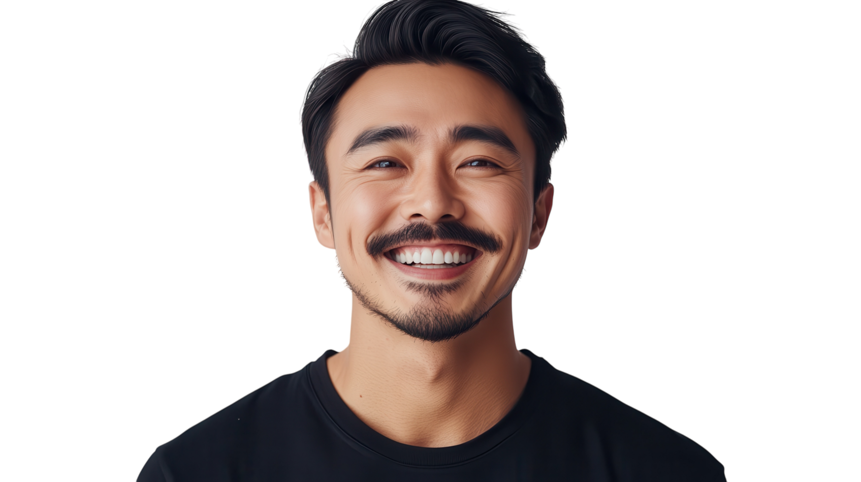 Smiling young man with a well-groomed beard showing happiness and confidence in a bright setting png