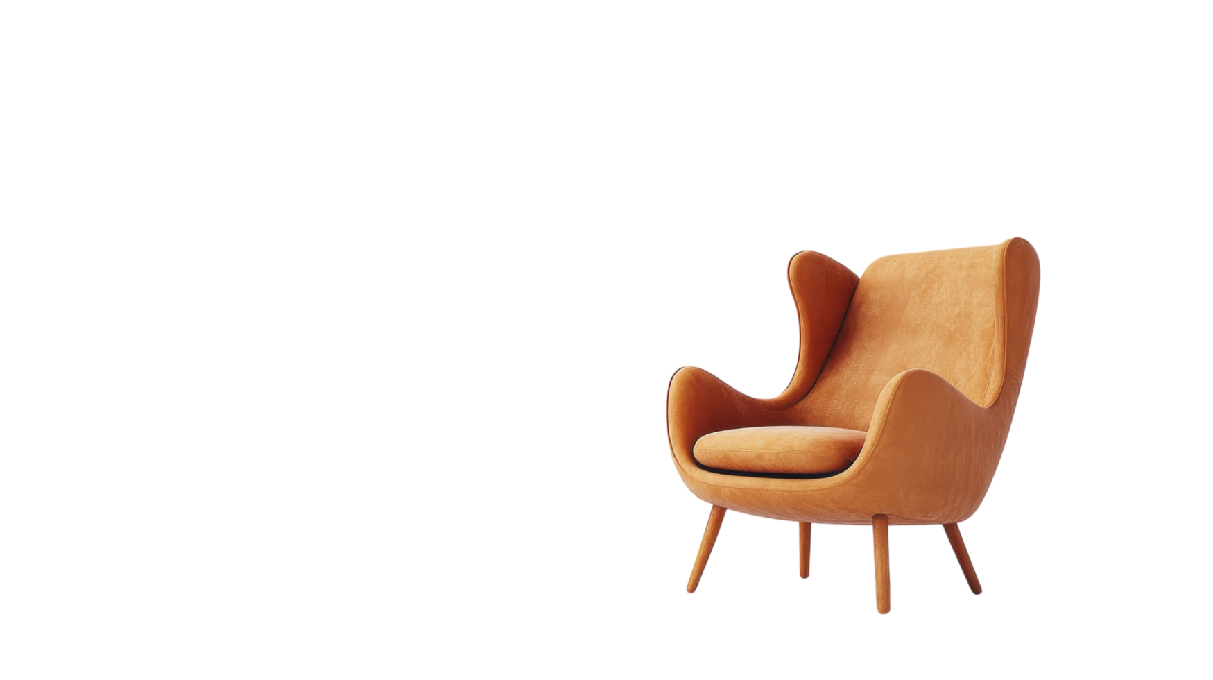 Comfortable modern chair in soft orange hue with minimalist design displayed against a white background, perfect for stylish interiors png