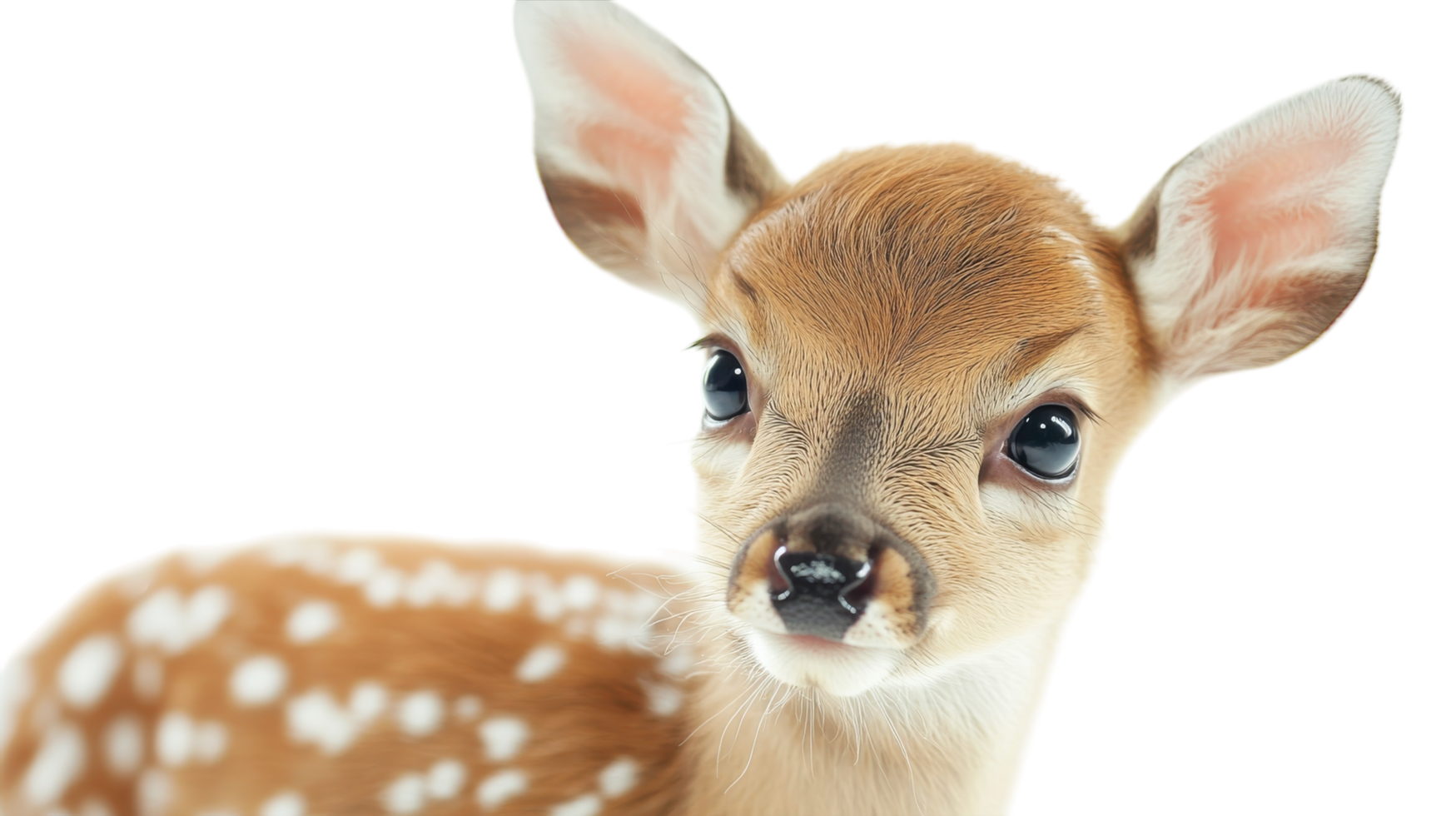 Young fawn with delicate features and distinctive spots looking curiously at the camera png