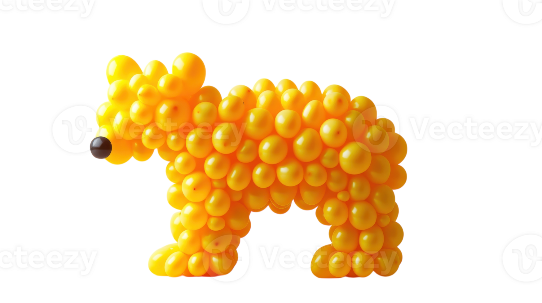 Yellow balloon bear sculpture crafted from round balloons in a playful artistic display png